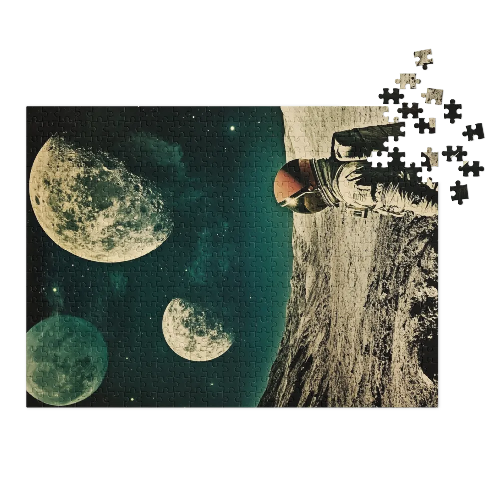 Astronaut on Lunar Landscape with Moons