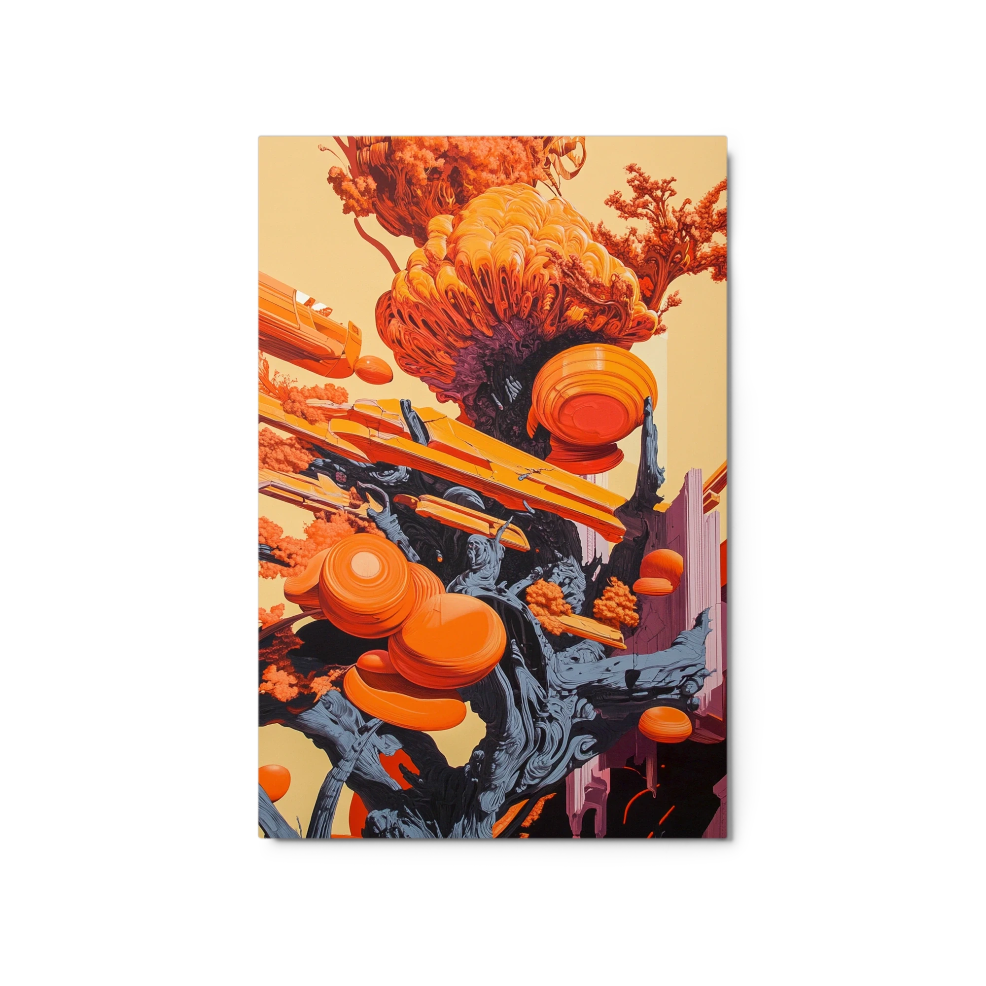 Surreal Tree with Abstract Orange Forms