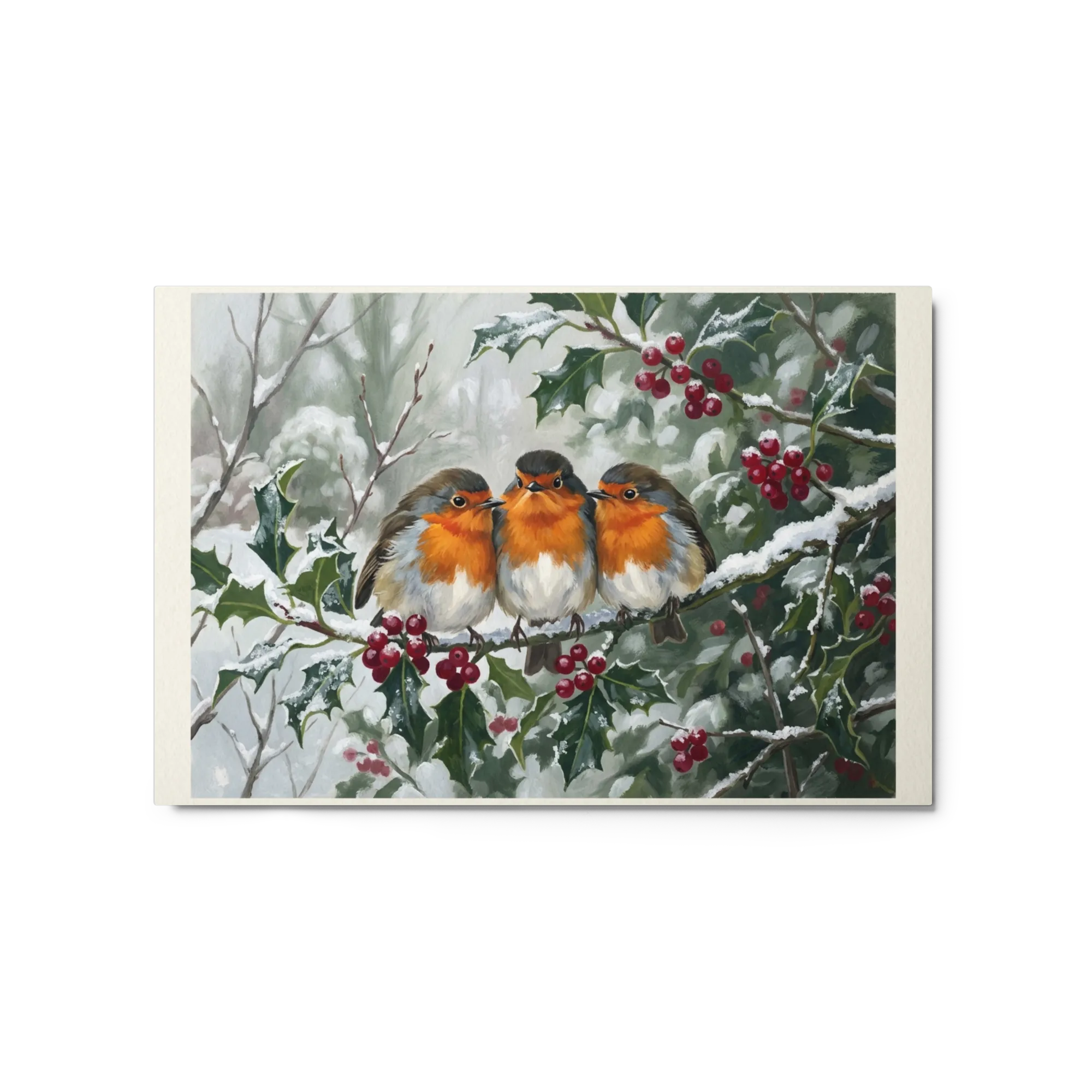 Winter Robins on Holly