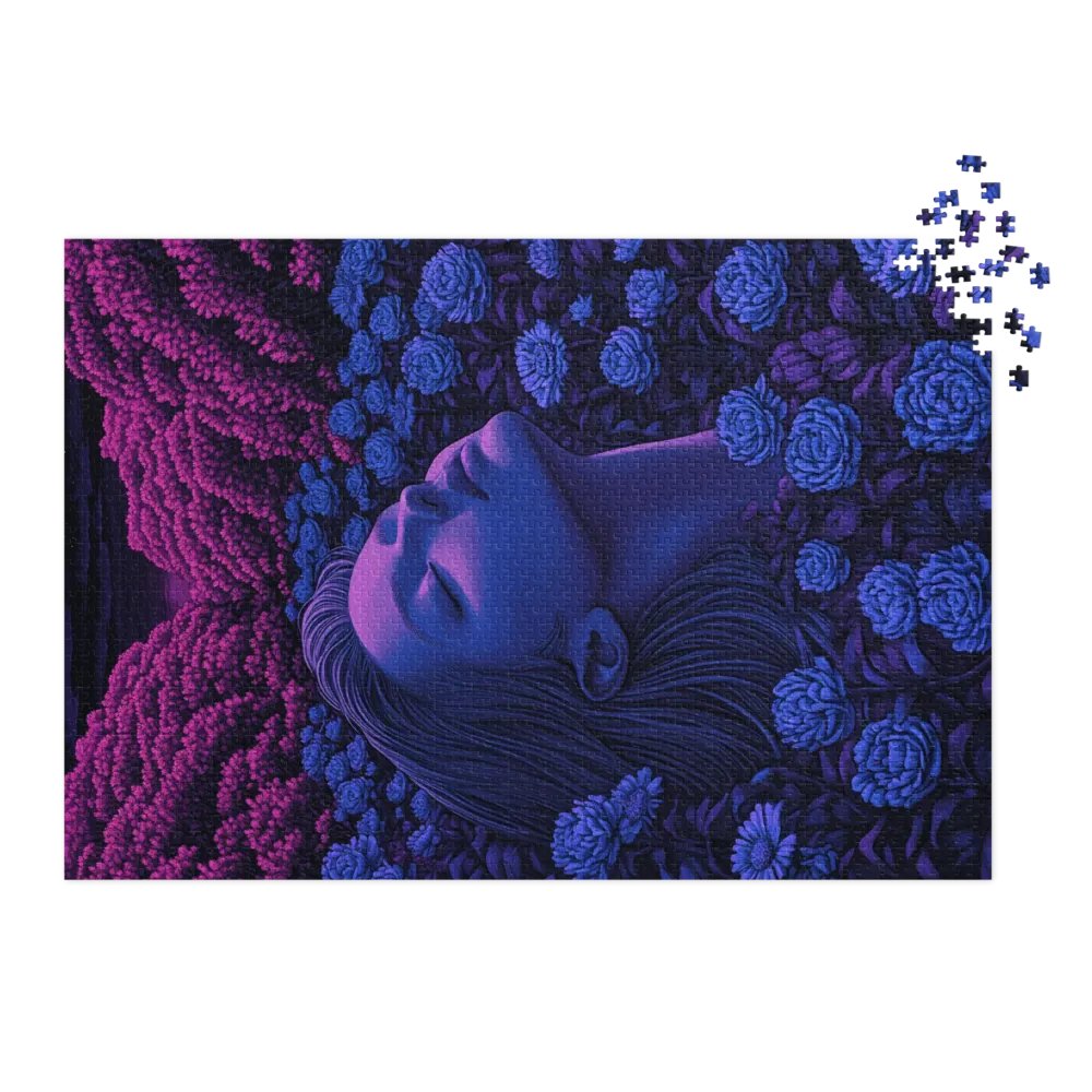 Surreal Woman in Blue Rose Garden