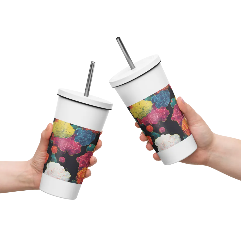 Tapeçaria de peônias néon | Caneca de viagem