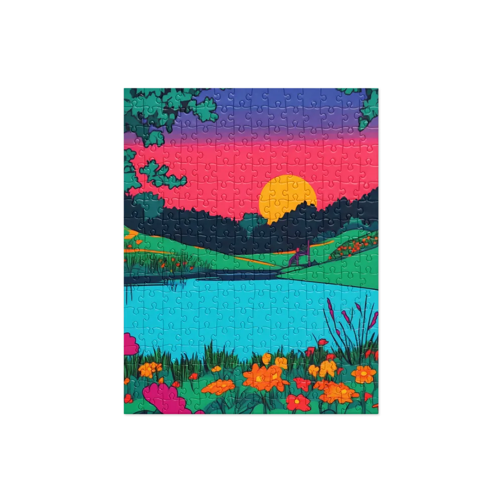 Vivid Sunset Lake 
 Jigsaw Puzzle in Tin Box