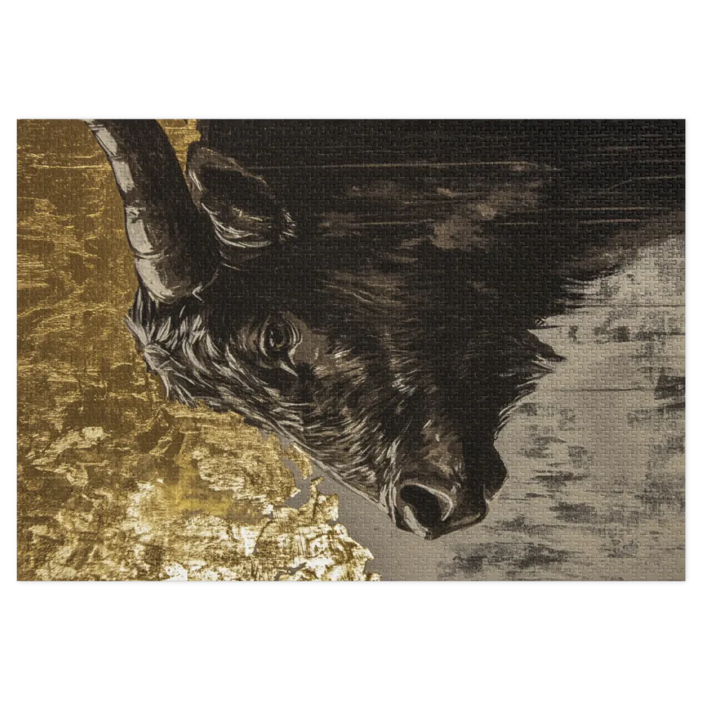 Golden Horned Bull 
 Jigsaw Puzzle in Tin Box