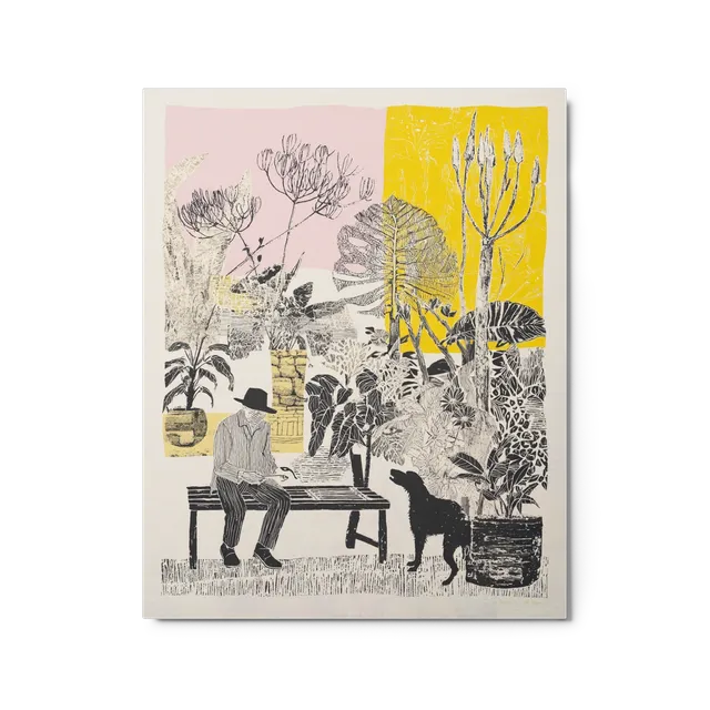 Man on Bench with Dog | Art Print