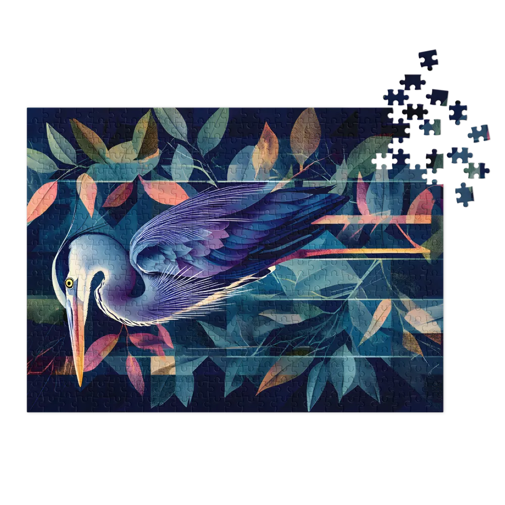 Geometric Blue Heron 
 Jigsaw Puzzle in Tin Box