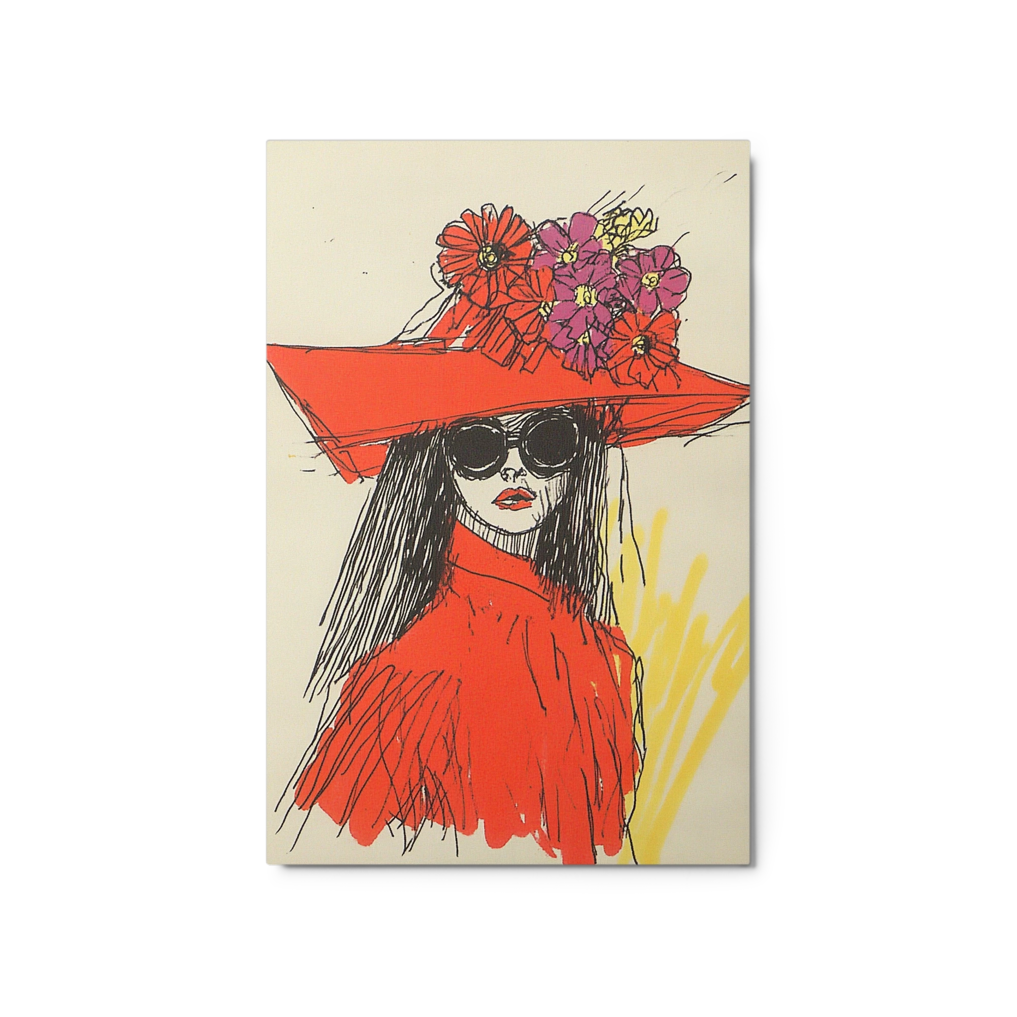 Stylish Woman with Red Hat and Flowers