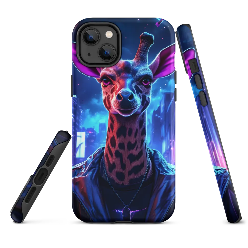 Surreal Giraffe Portrait in Neon City | Phone Case