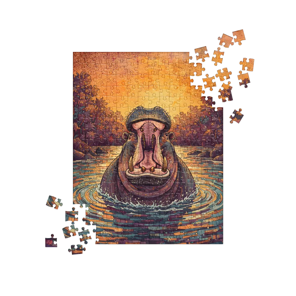 Sunrise Hippo 
 Jigsaw Puzzle in Tin Box