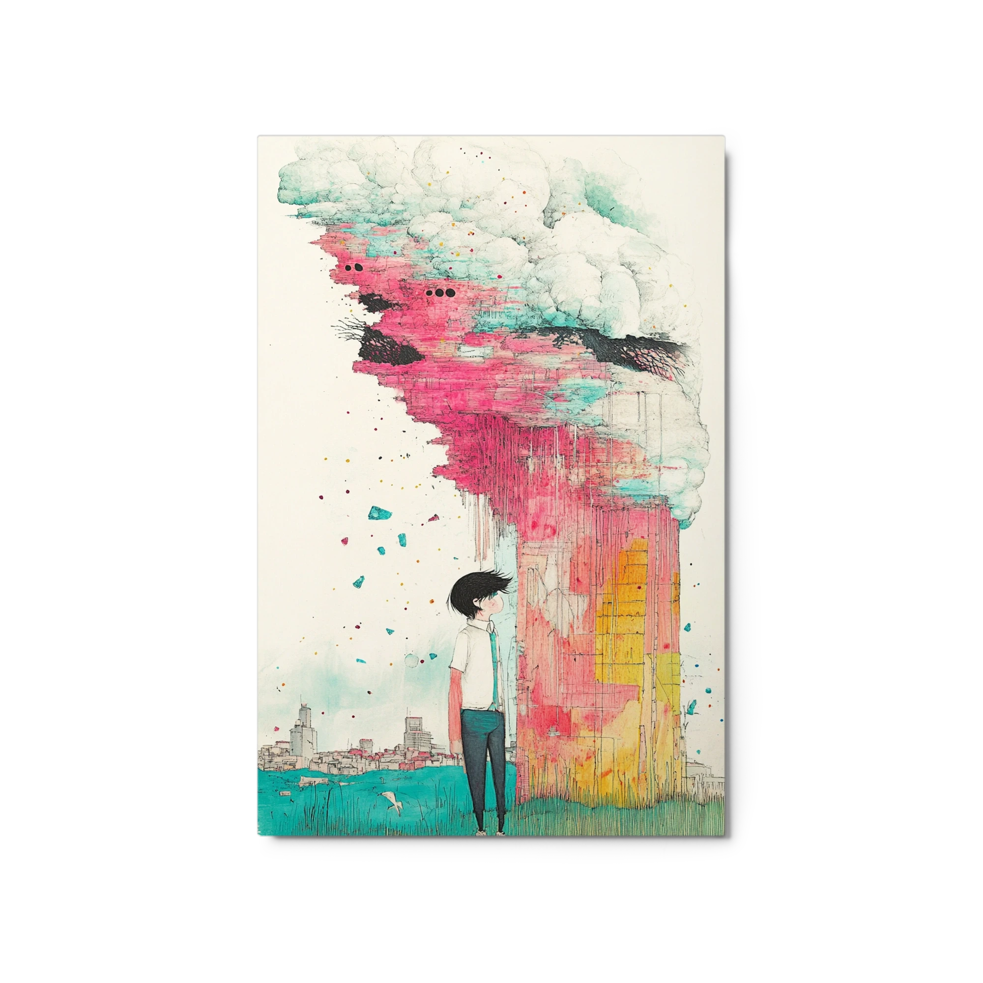 Surreal Boy with Pink Clouds