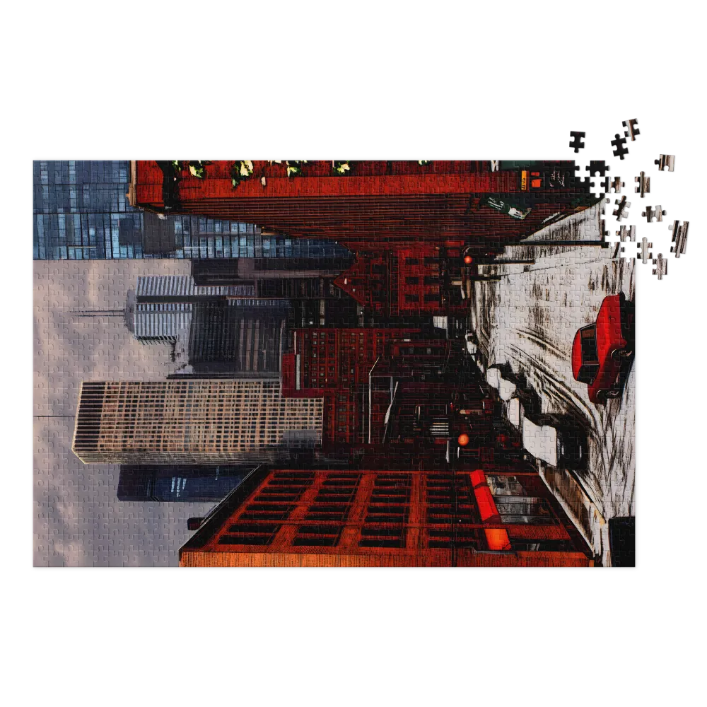 Snowy Cityscape with Red Vehicles | Jigsaw Puzzle (252/520 pieces)