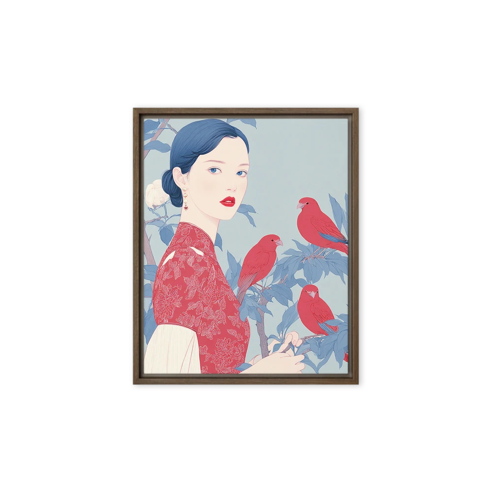 Crimson Birds and Cheongsam | Art Print