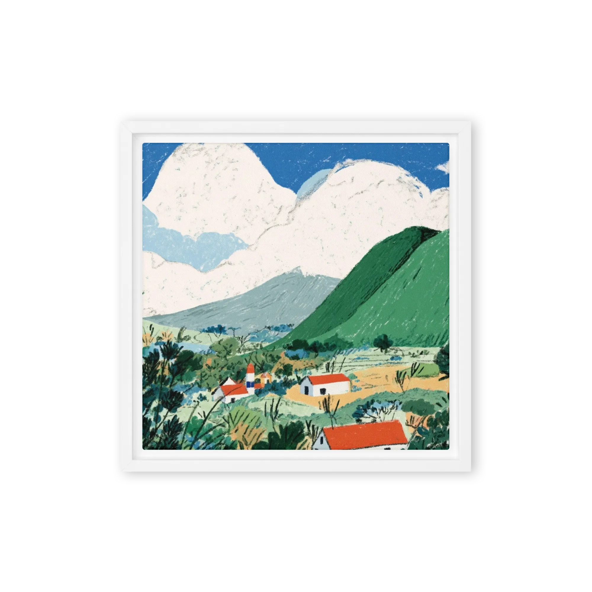 Village Beneath Crescent Moon | Art Print