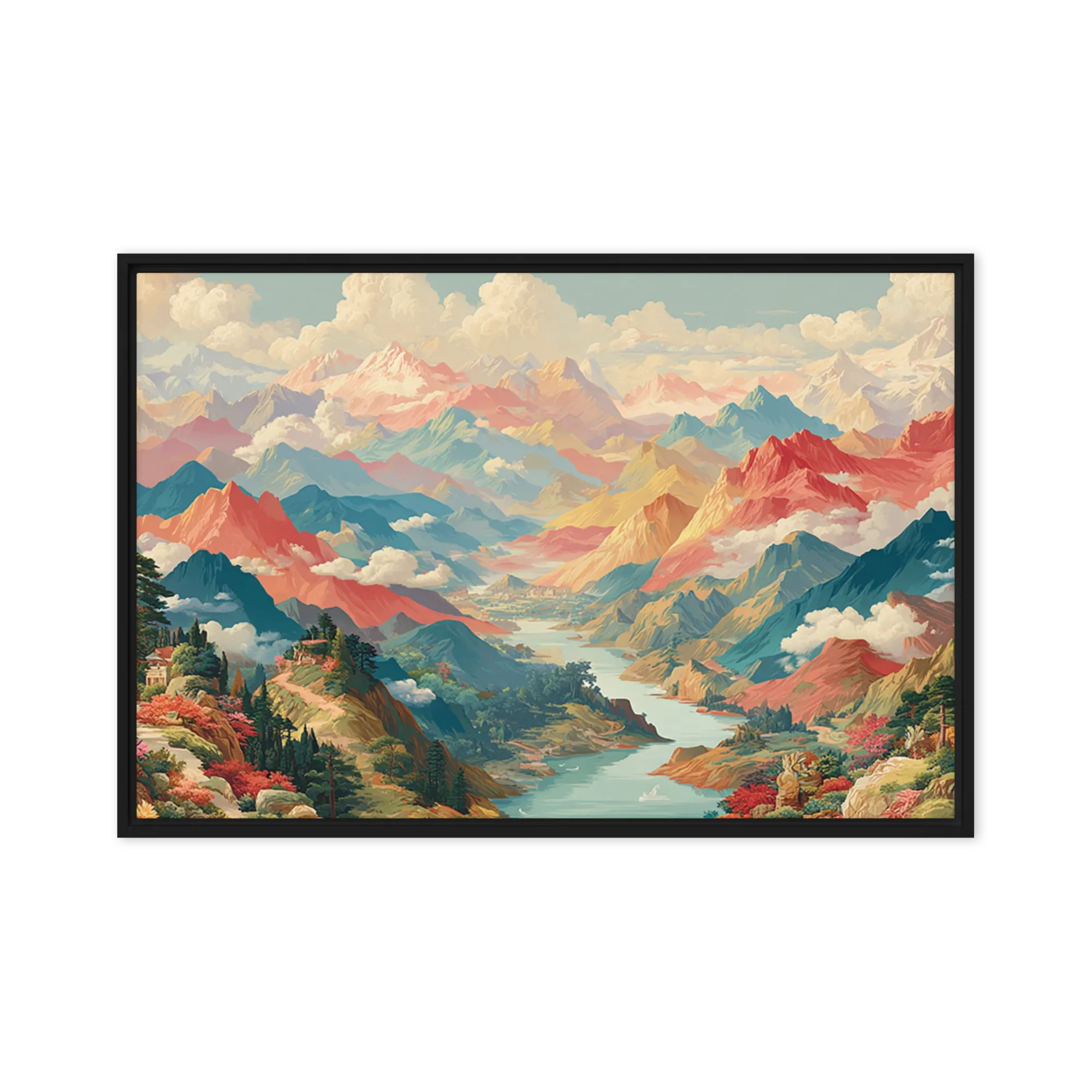 Chroma Peaks Valley 
 Poster with Red oak Frame | 18″x 24″
