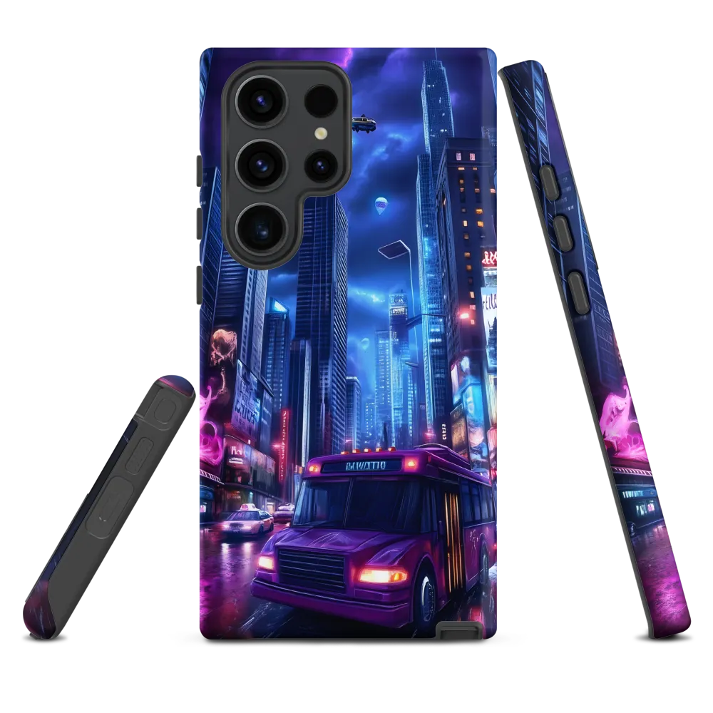 Futuristic Cityscape with Purple Bus | Phone Case
