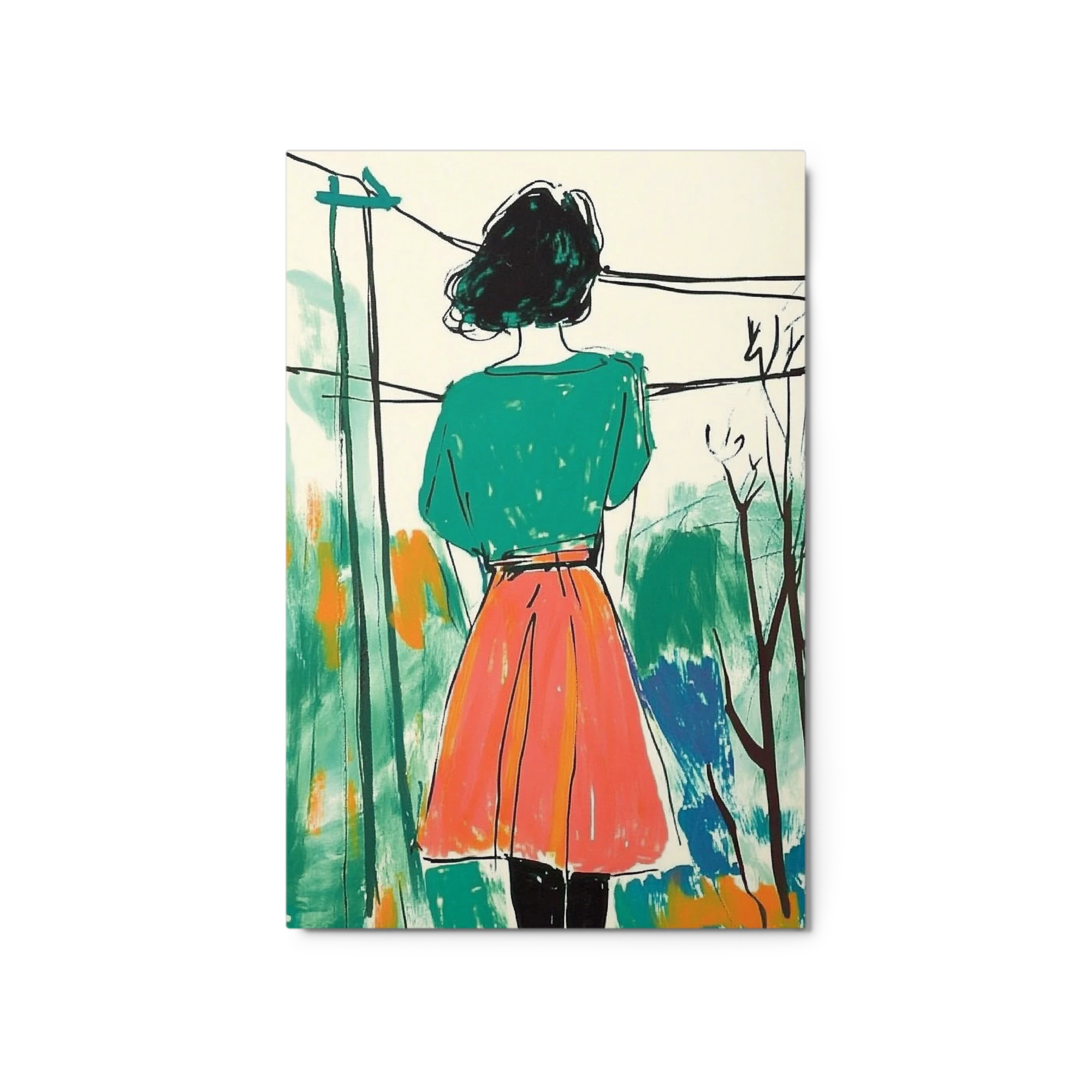 Woman in Green and Orange Skirt