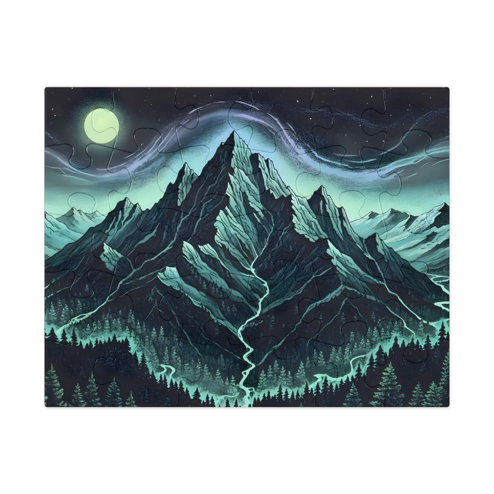 Stippled Mountain Aurora 
 Jigsaw Puzzle in Tin Box