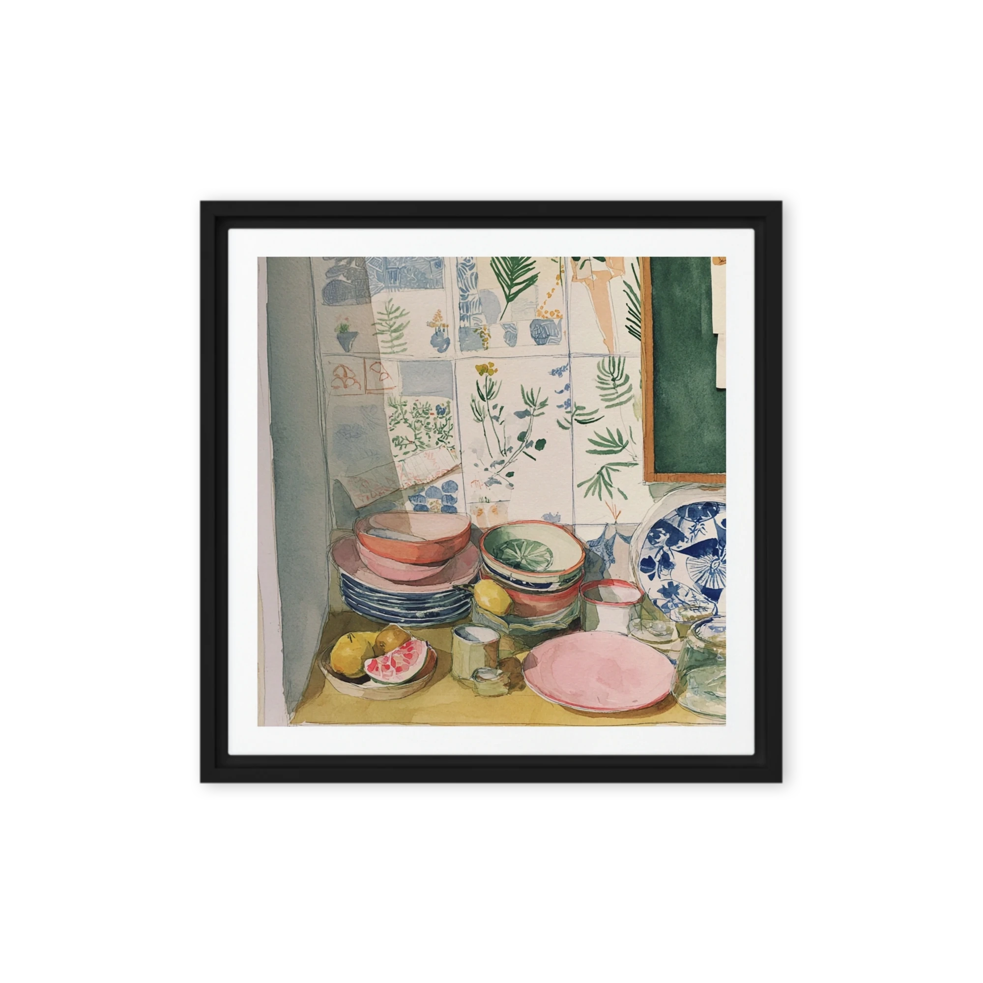 Ceramics and Botanical Tiles Still Life | Art Print
