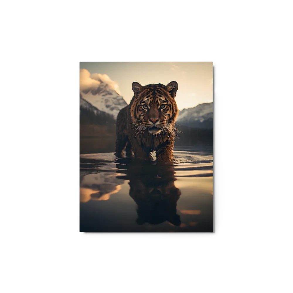 Tiger in Reflective Water at Sunset