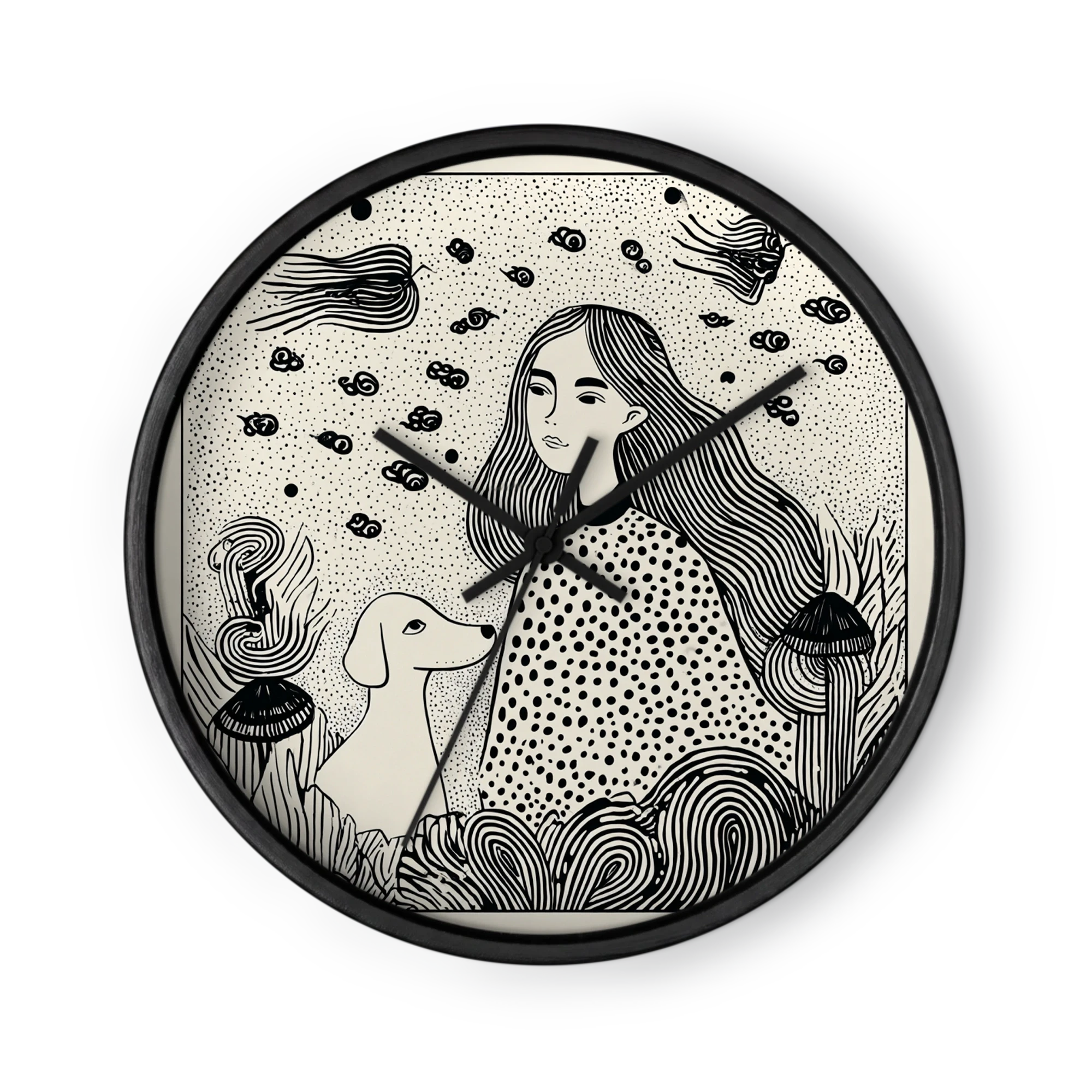 Girl with Dog in Mushroom Forest