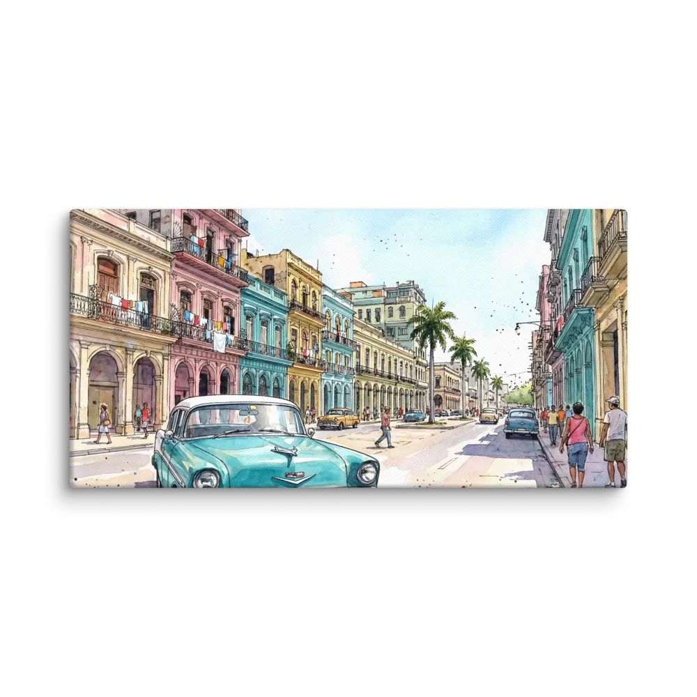 Watercolor Havana Street 
 Canvas | 10″x 20″