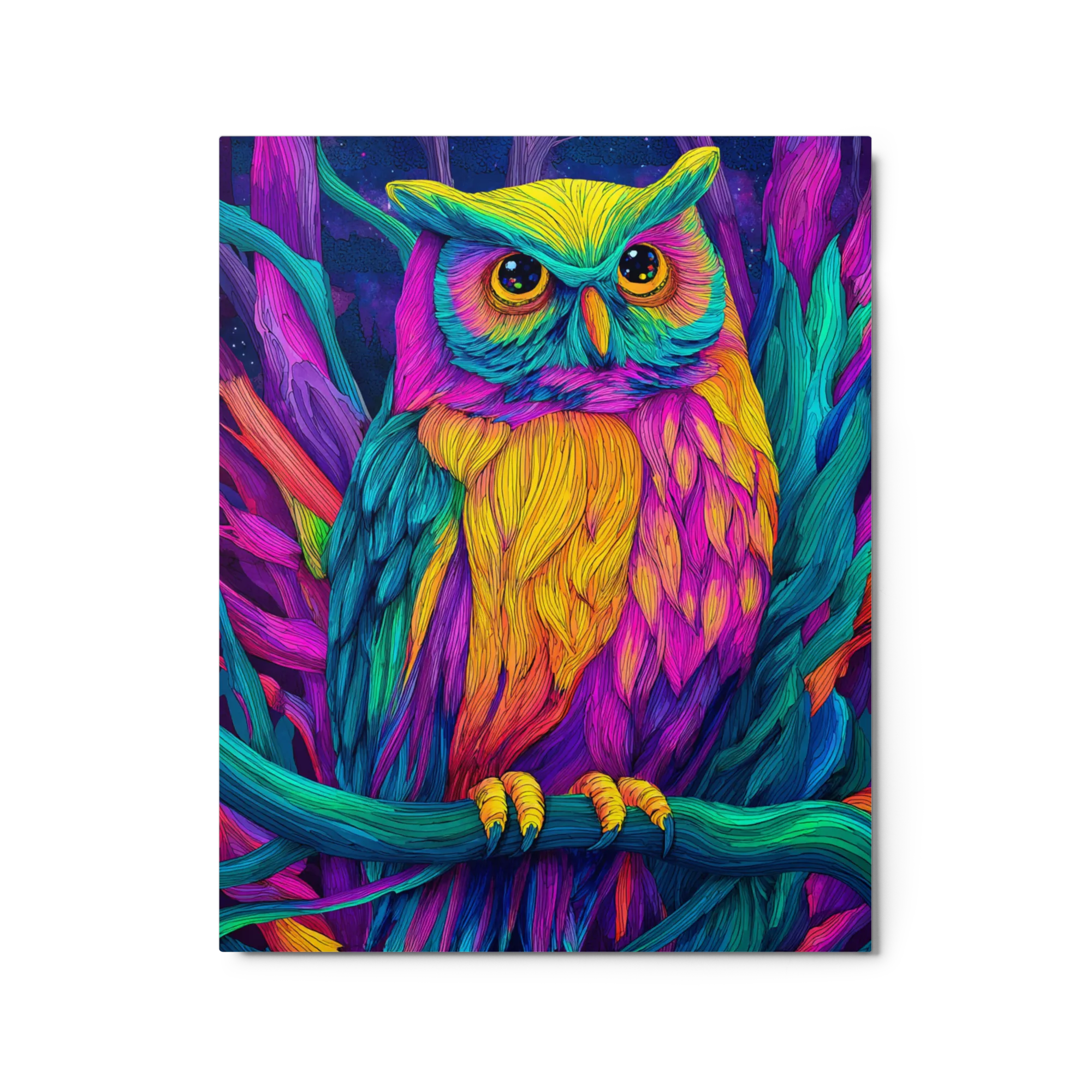 Neon Psychedelic Owl 
 Poster with Red oak Frame | 20″x 30″