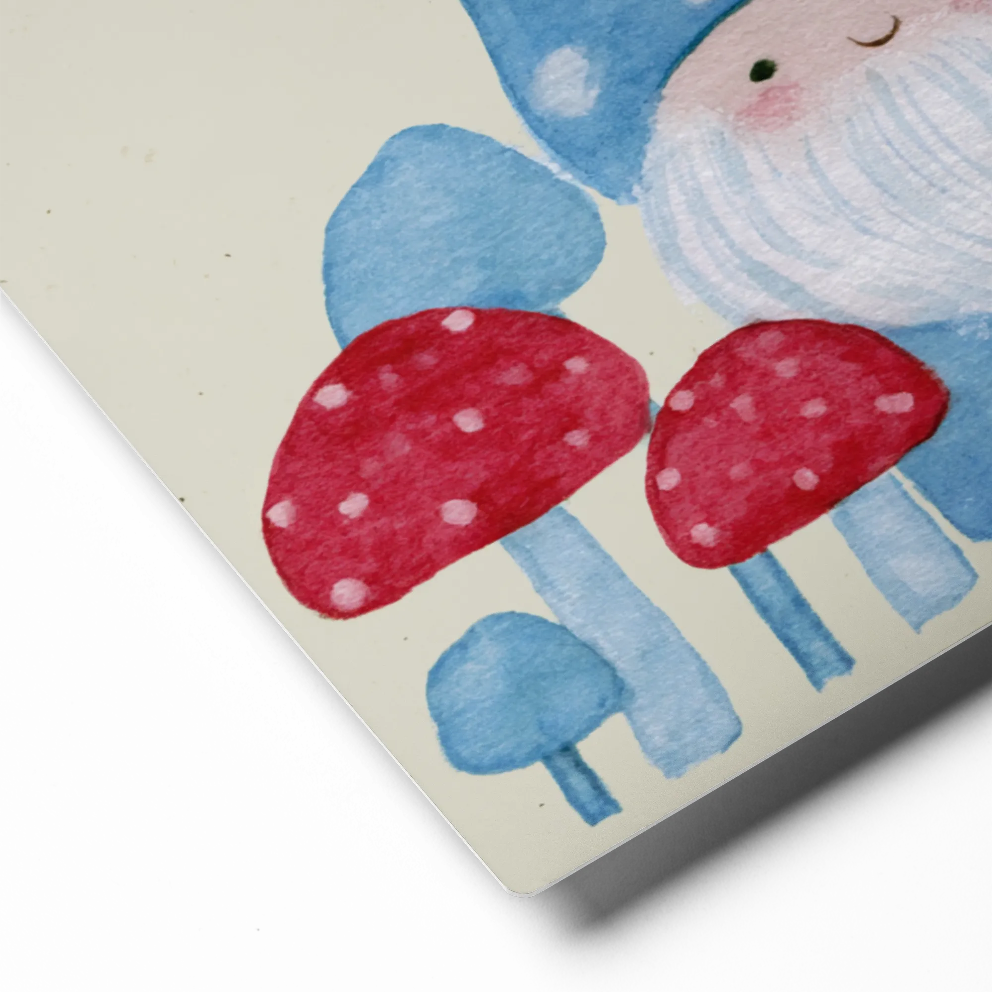 Blue Gnome and Mushrooms 
 Poster with Red oak Frame | 12″x 16″
