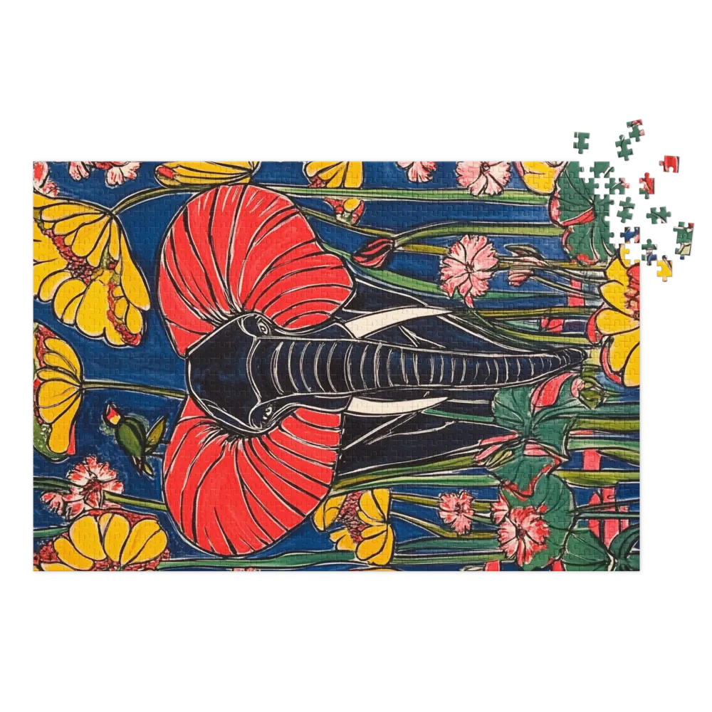 Art Nouveau Jungle Elephant 
 Jigsaw Puzzle in Tin Box