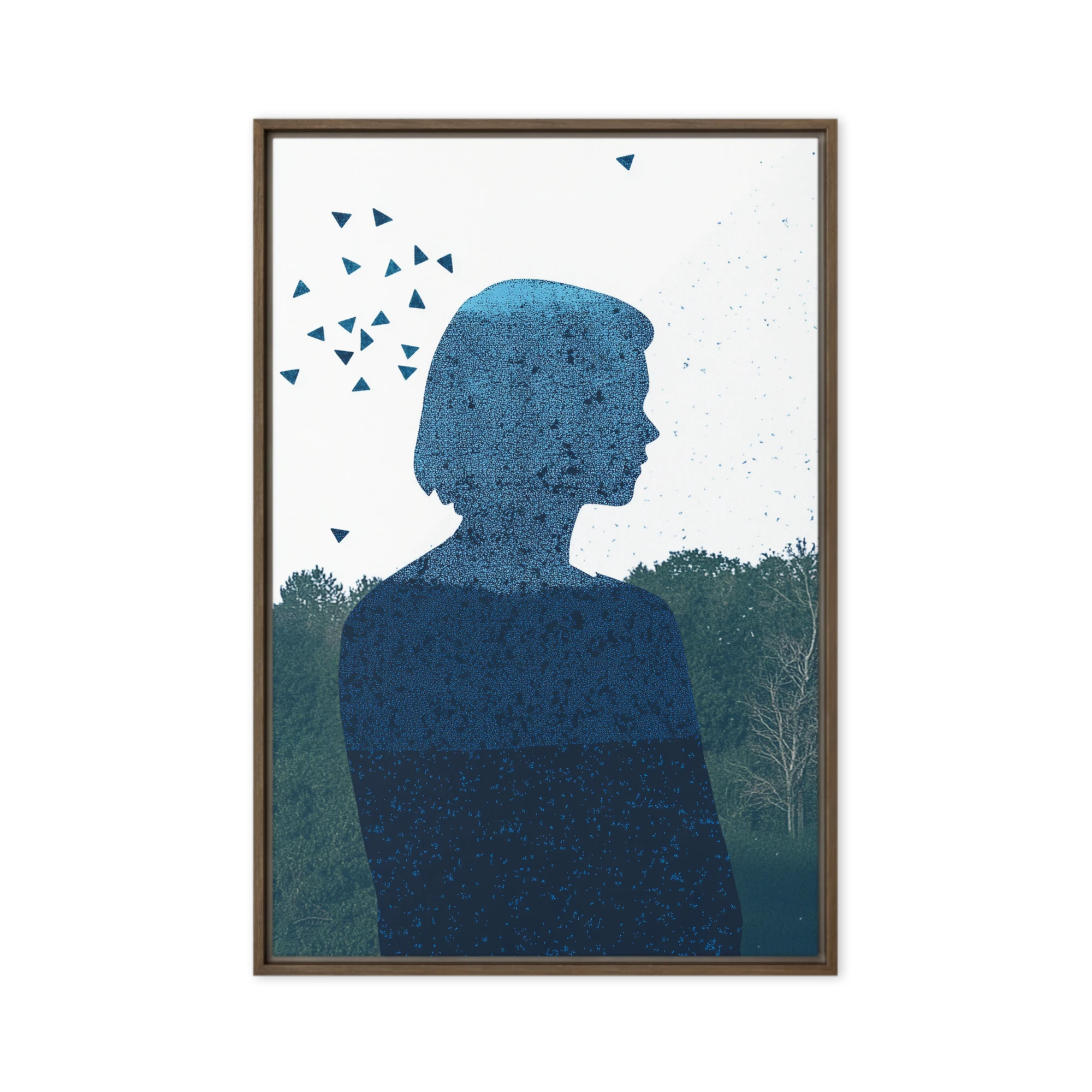 Surreal Blue Silhouette of Woman