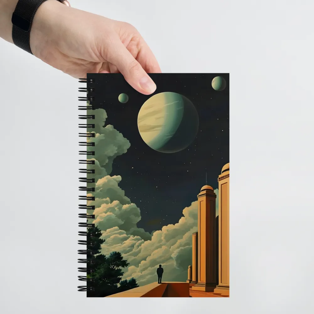 Solitary Figure in a Surreal Cosmic Cityscape 
 Spiral Notebook | 140 pages