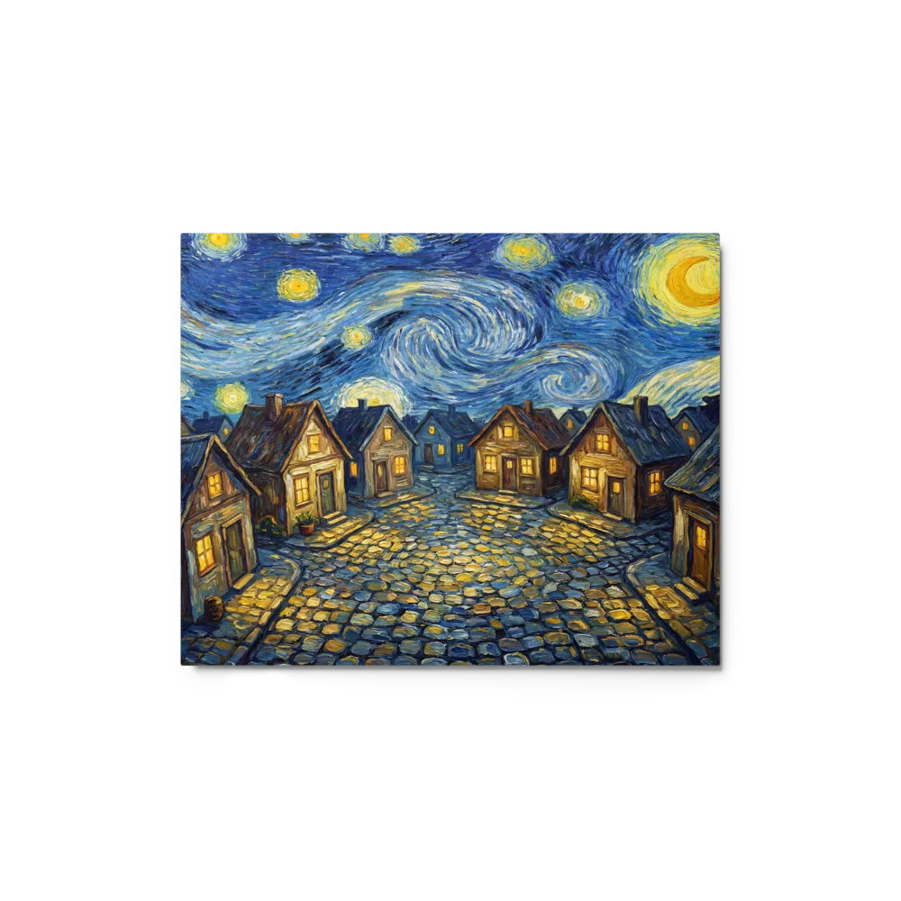 Village Under Swirling Stars 
 Canvas with White Frame