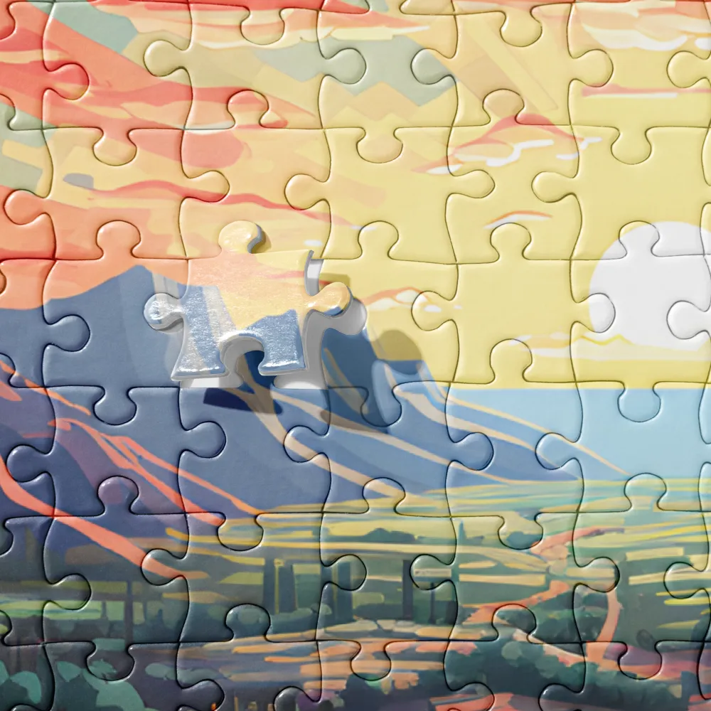 Stylized Desert Sunset 
 Jigsaw Puzzle in Tin Box