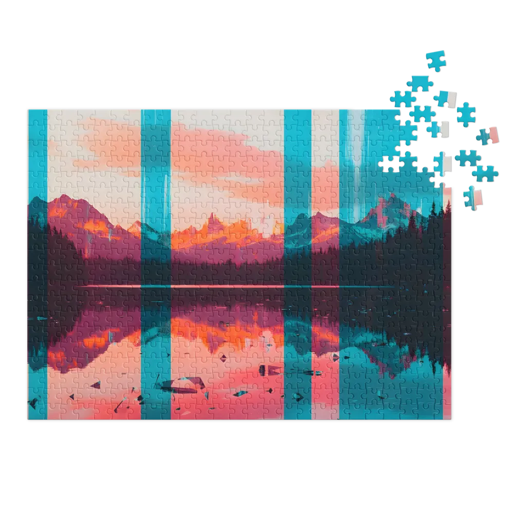 Glitched Mountain Lake Landscape 
 Jigsaw Puzzle in Tin Box