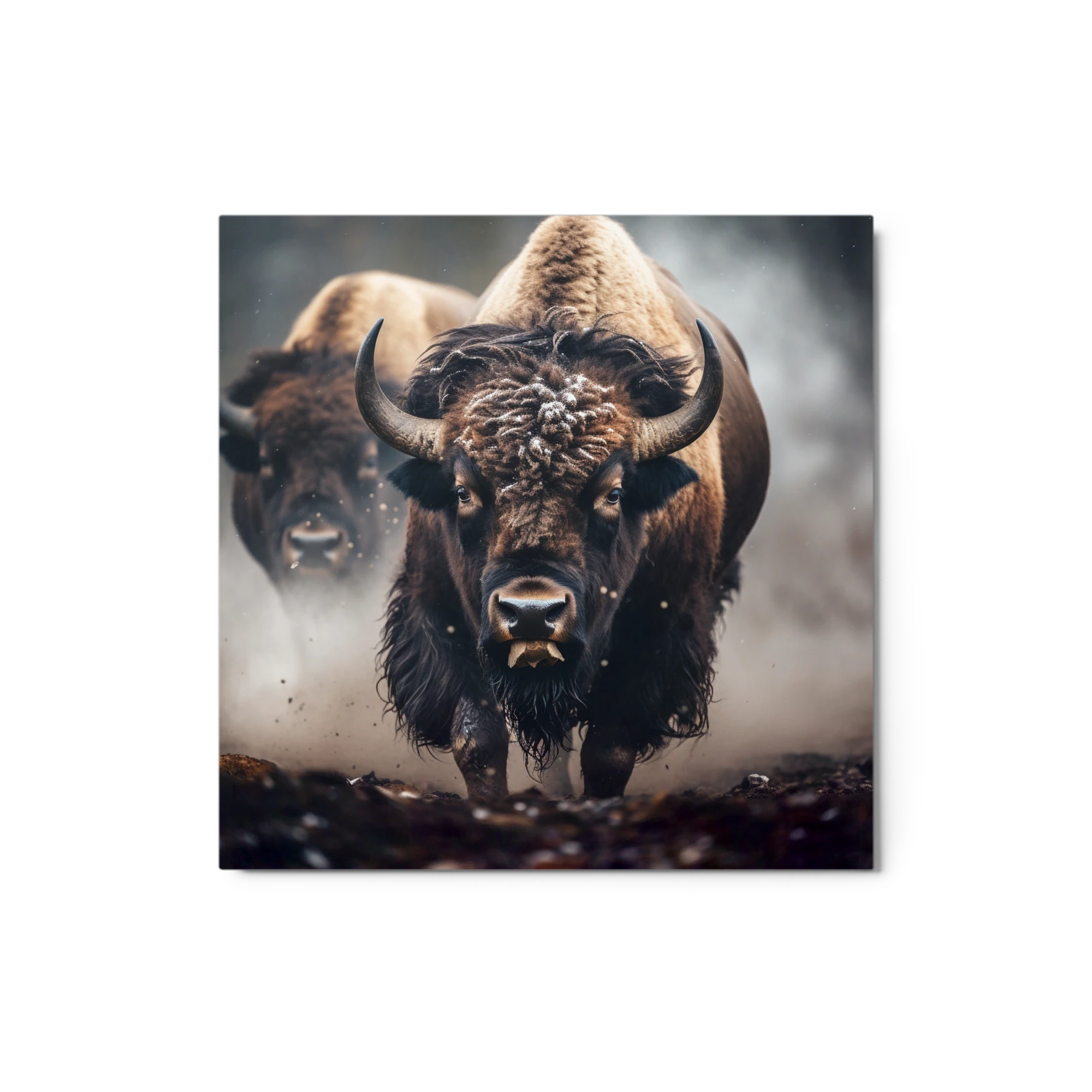 Bison Charging in Mist