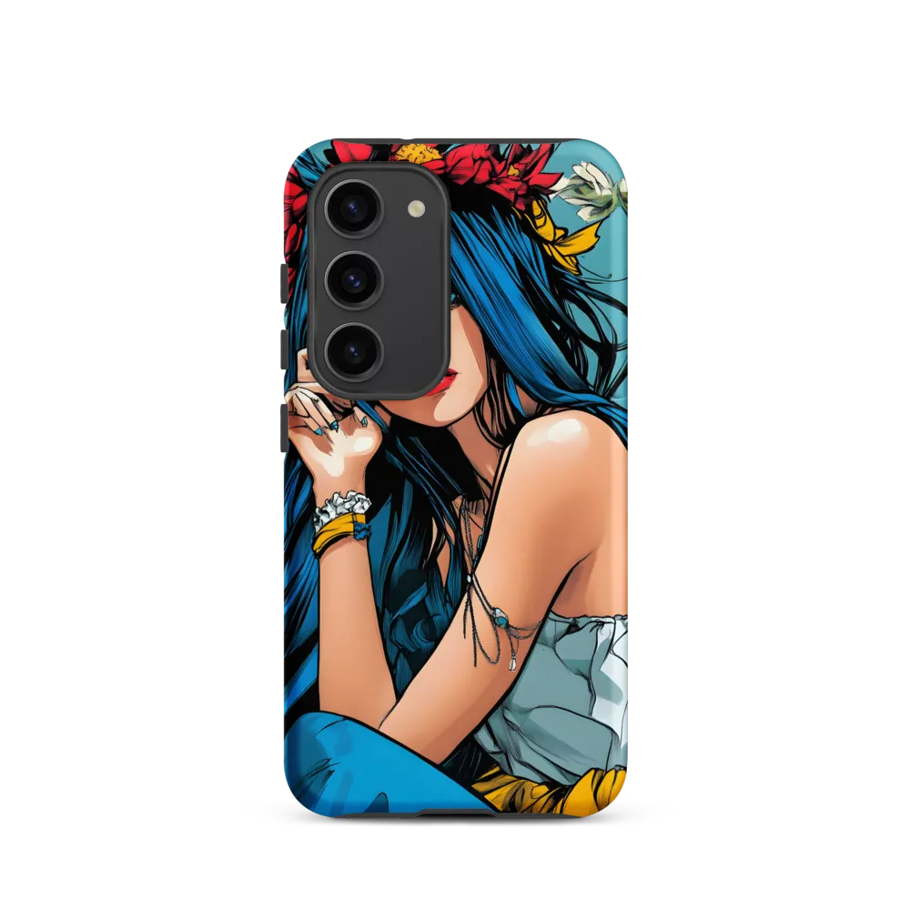 Blue-haired Woman with Flower Crown | Phone Case