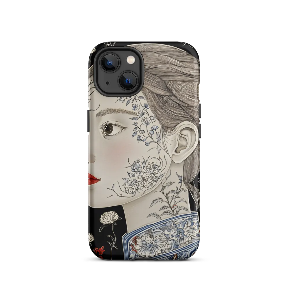 Female Portrait with Floral Design | Phone Case