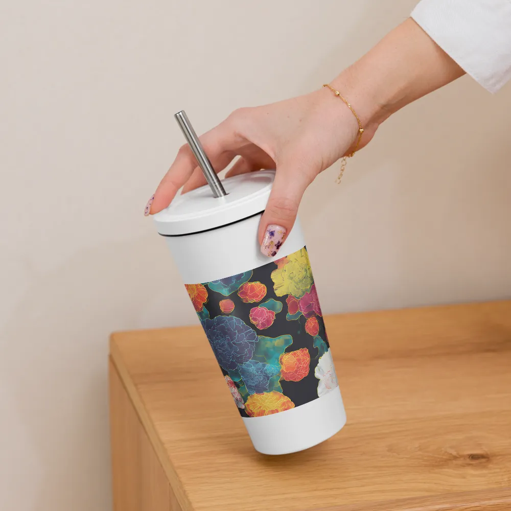 Tapeçaria de peônias néon | Caneca de viagem
