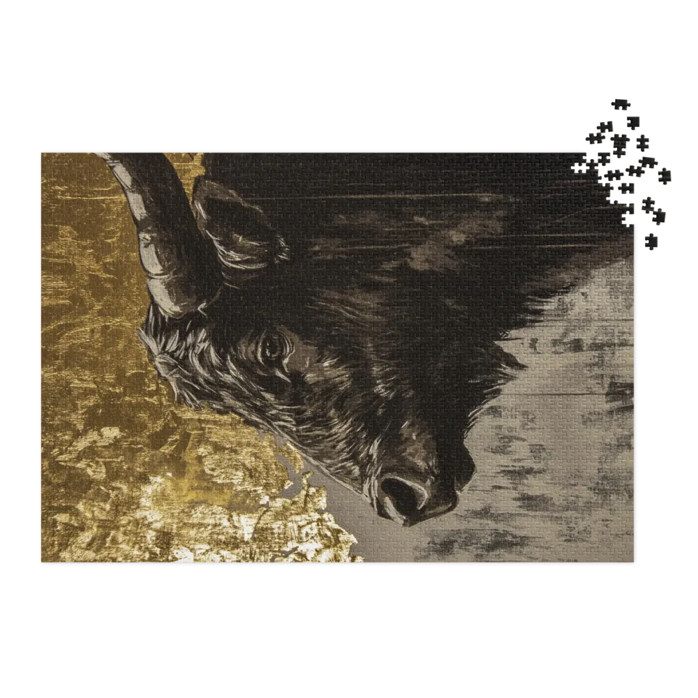 Golden Horned Bull 
 Jigsaw Puzzle in Tin Box