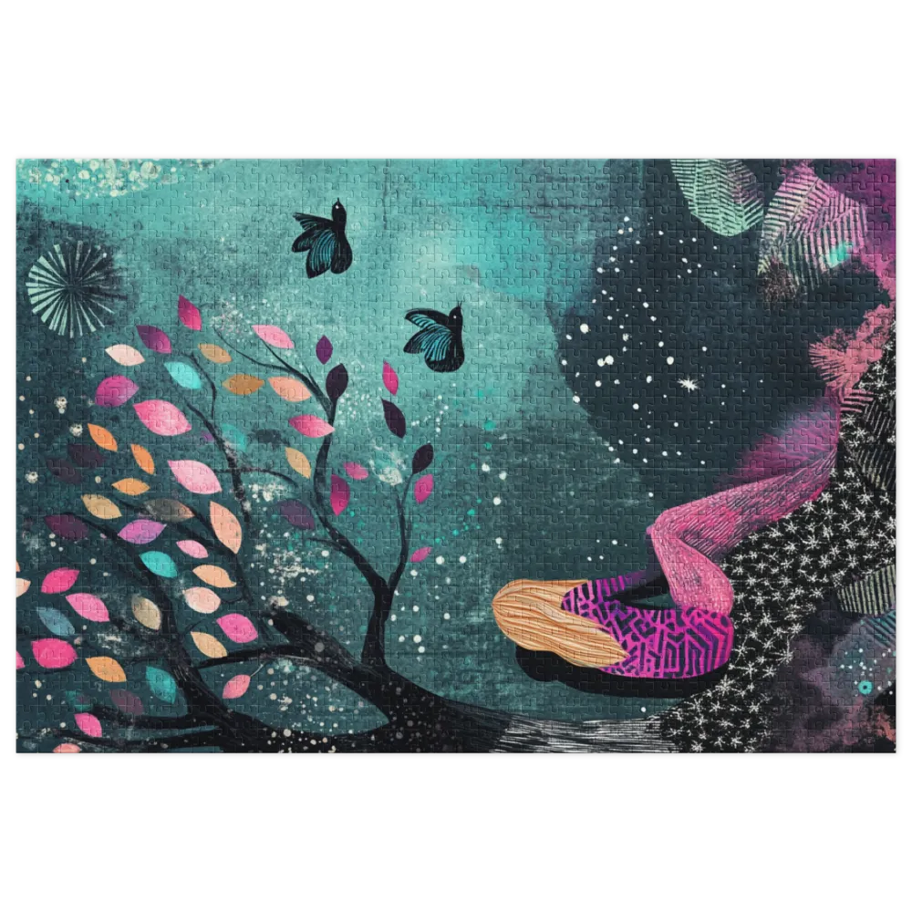 Whimsical Girl by Tree with Colorful Leaves | Jigsaw Puzzle (252/520 pieces)