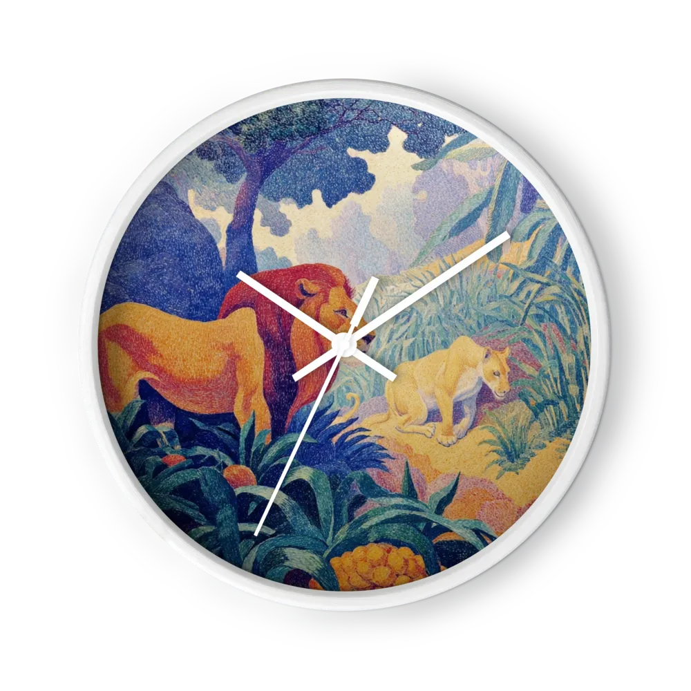Jungle Lions in Pointillism | Wall Clock