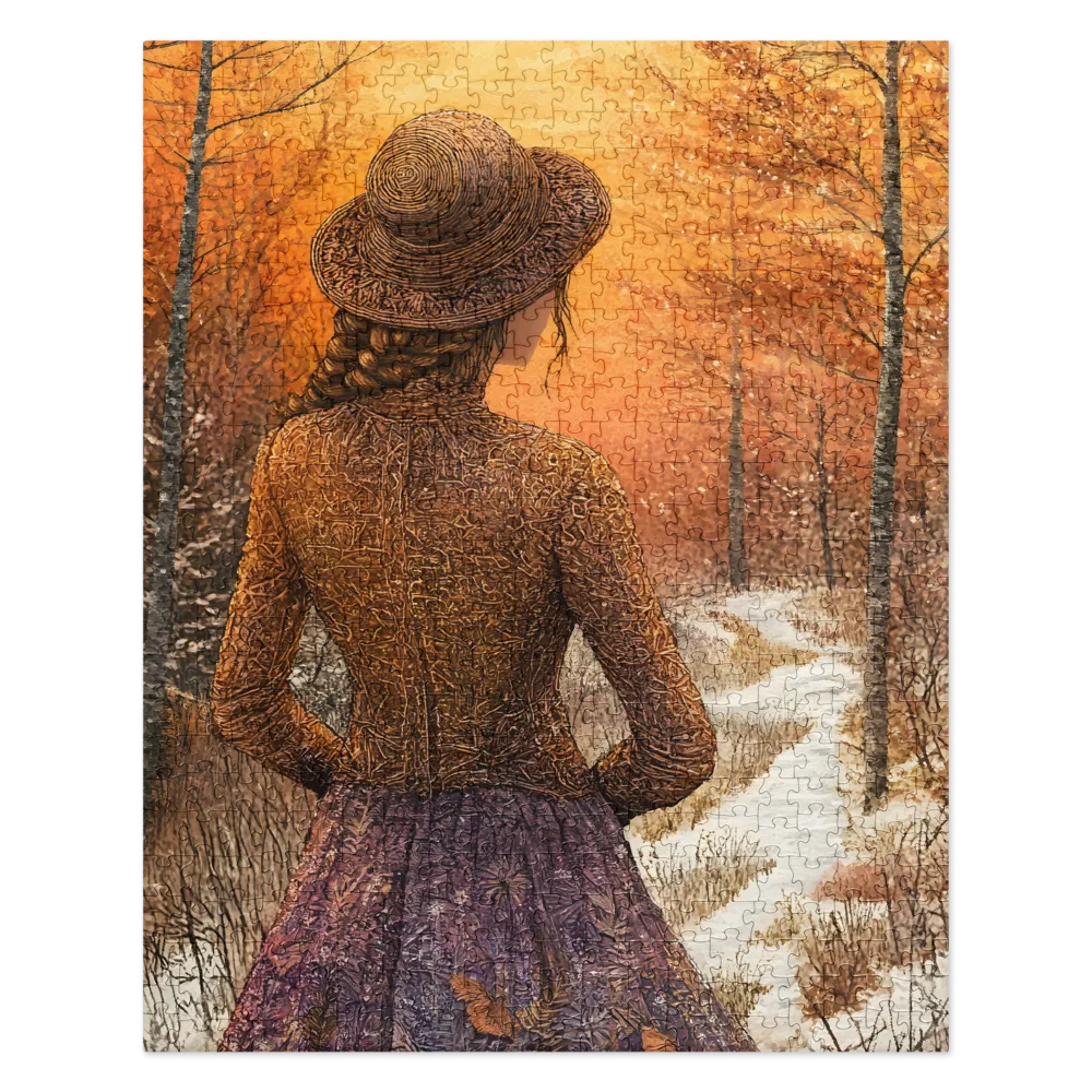 Solitary Path Through Autumn Woods 
 Jigsaw Puzzle in Tin Box