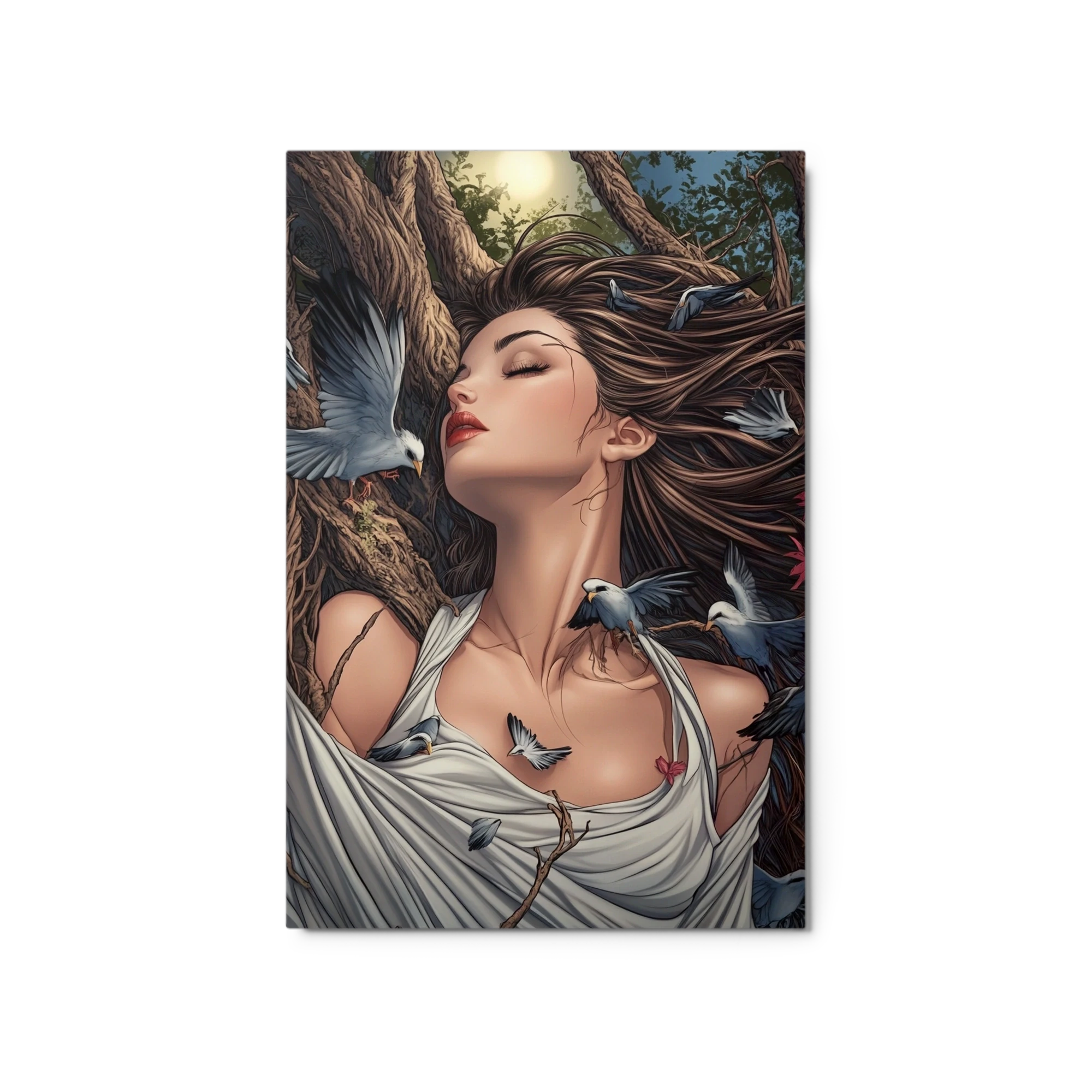 Serene Woman Surrounded by Birds