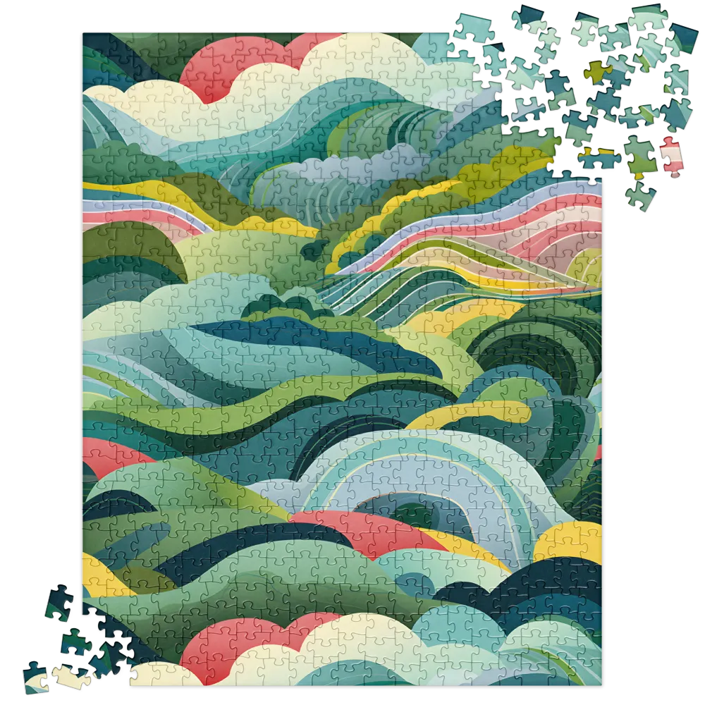 Stylized Wavy Landscape 
 Jigsaw Puzzle in Tin Box