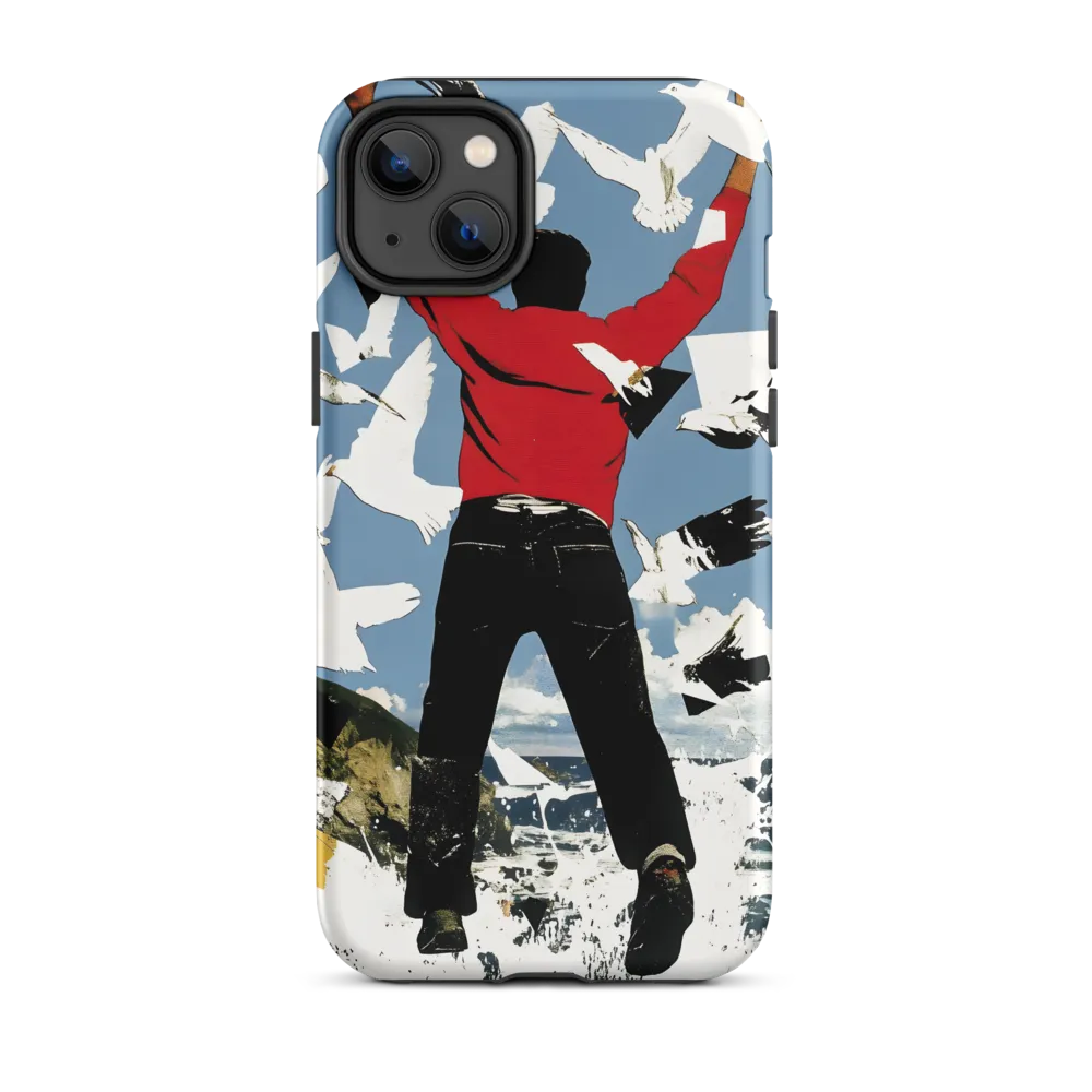Surreal Collage of Jumping Figure and Birds | Phone Case