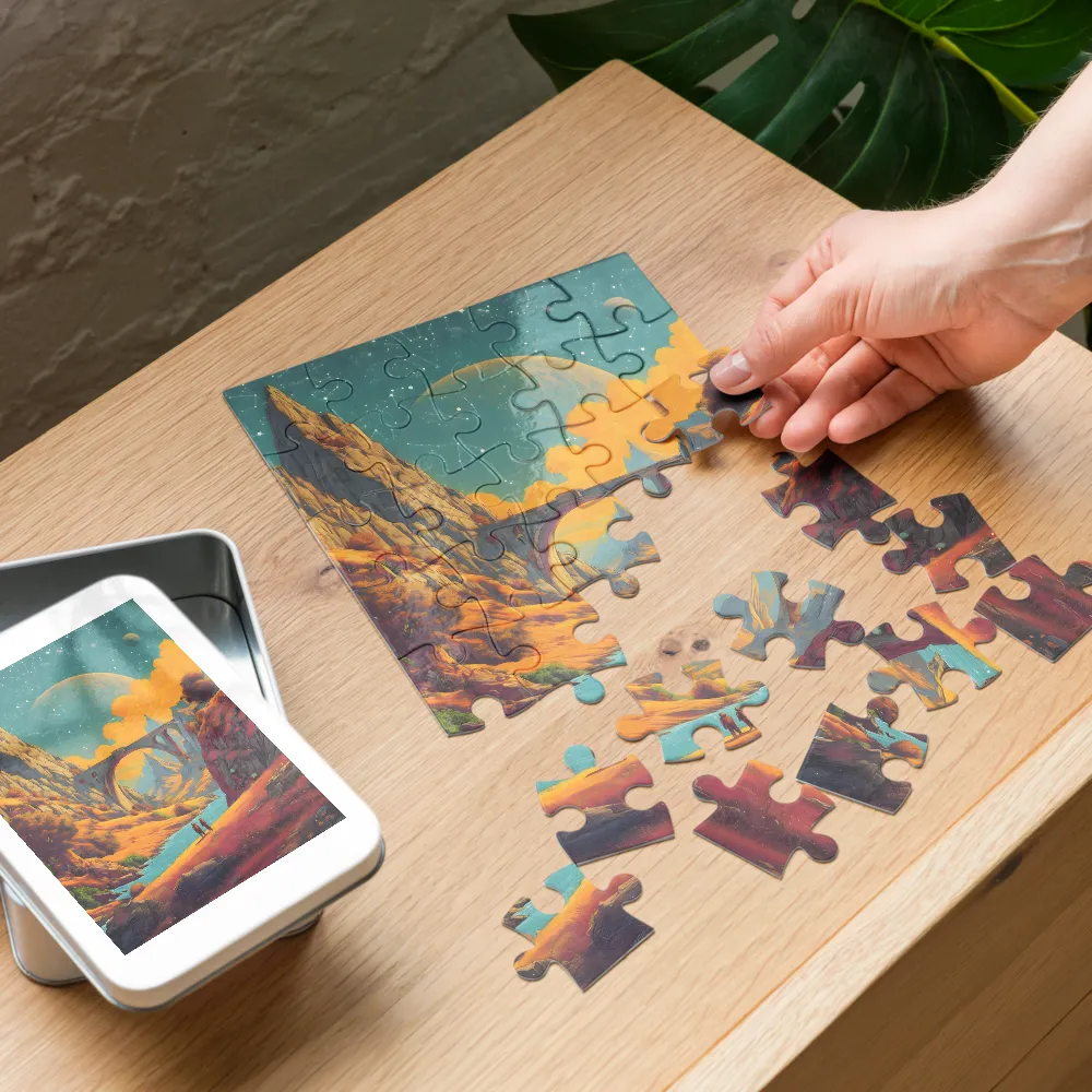 Bridge Under a Teal Sky 
 Jigsaw Puzzle in Tin Box