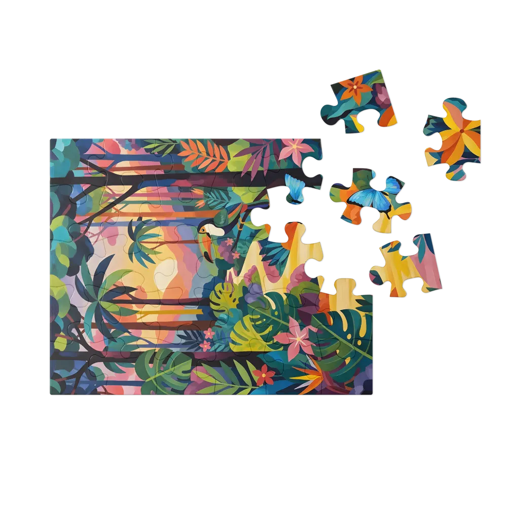 Vibrant Jungle Sunset 
 Jigsaw Puzzle in Tin Box