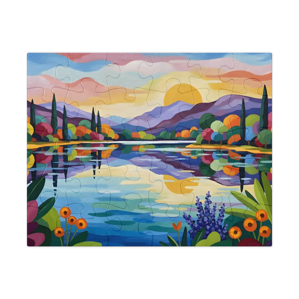Vibrant Lakeside Serenity 
 Jigsaw Puzzle in Tin Box