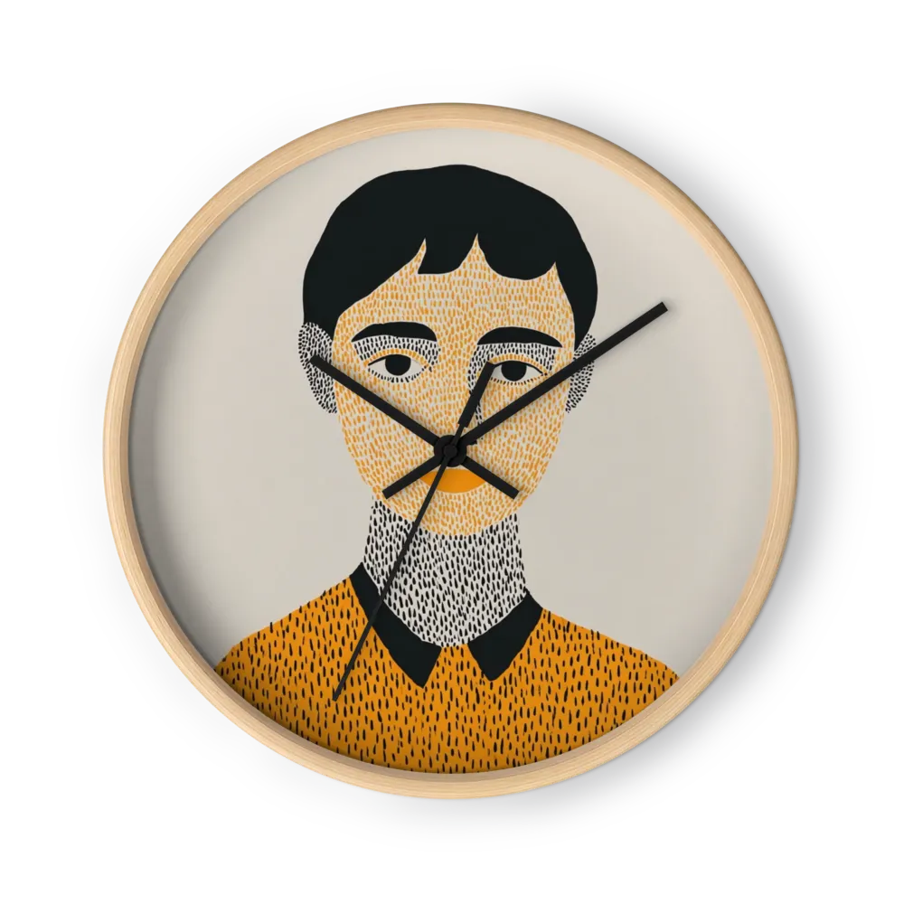 Ochre Stippled Portrait | Wall Clock