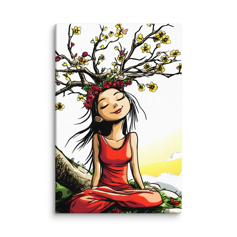 Floral Serenity 
 Canvas with White Frame