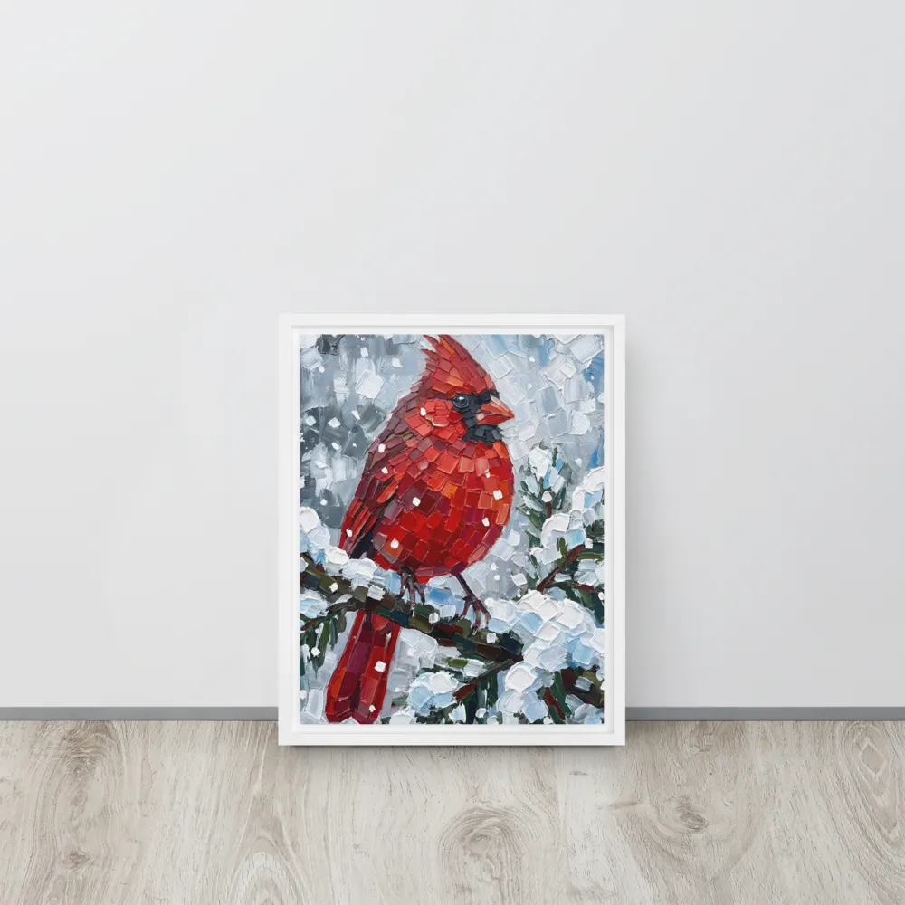Winter Cardinal Impasto 
 Canvas with Brown Frame