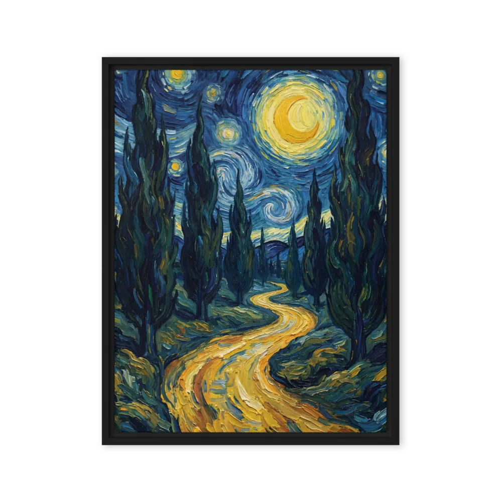 Cypress Road Under Starry Sky 
 Poster with Black Frame | 12″x 16″
